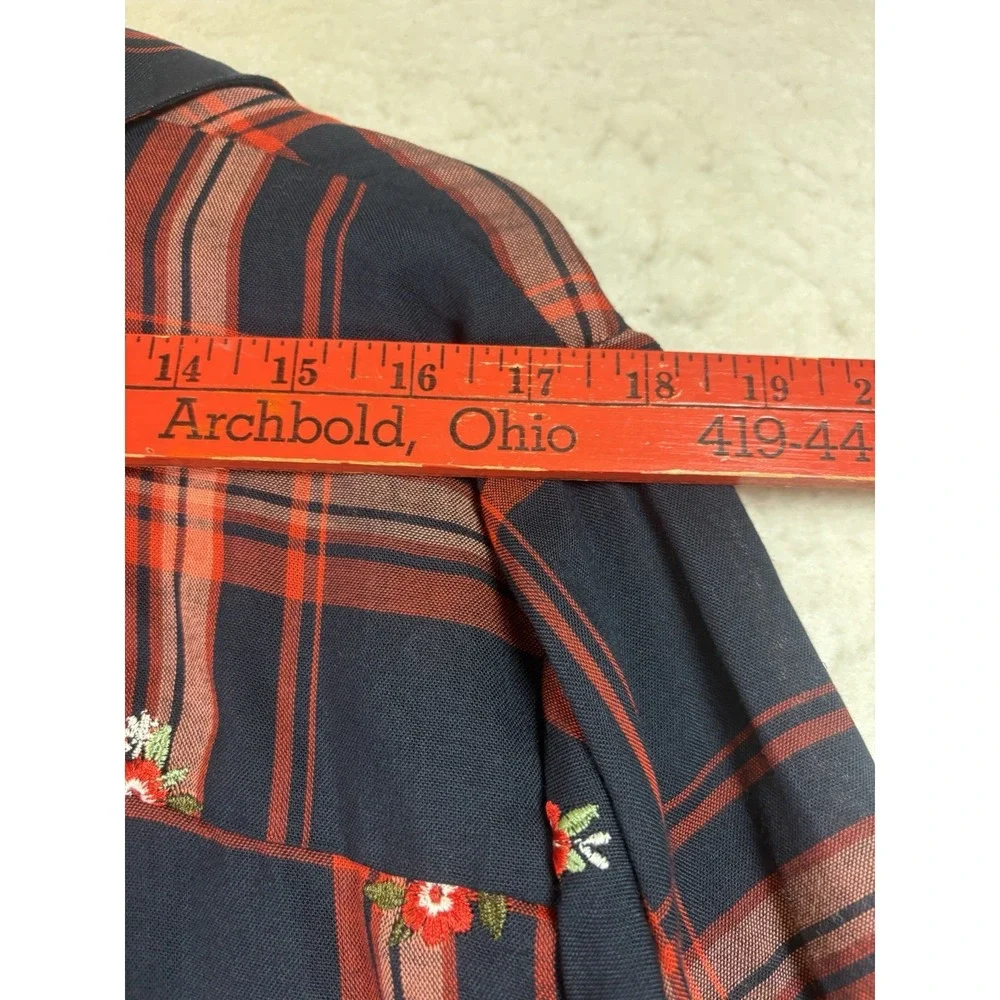 Christopher & Banks Women's Plaid Embroidered L/SL Shirt Size XL Navy/Red NWT
